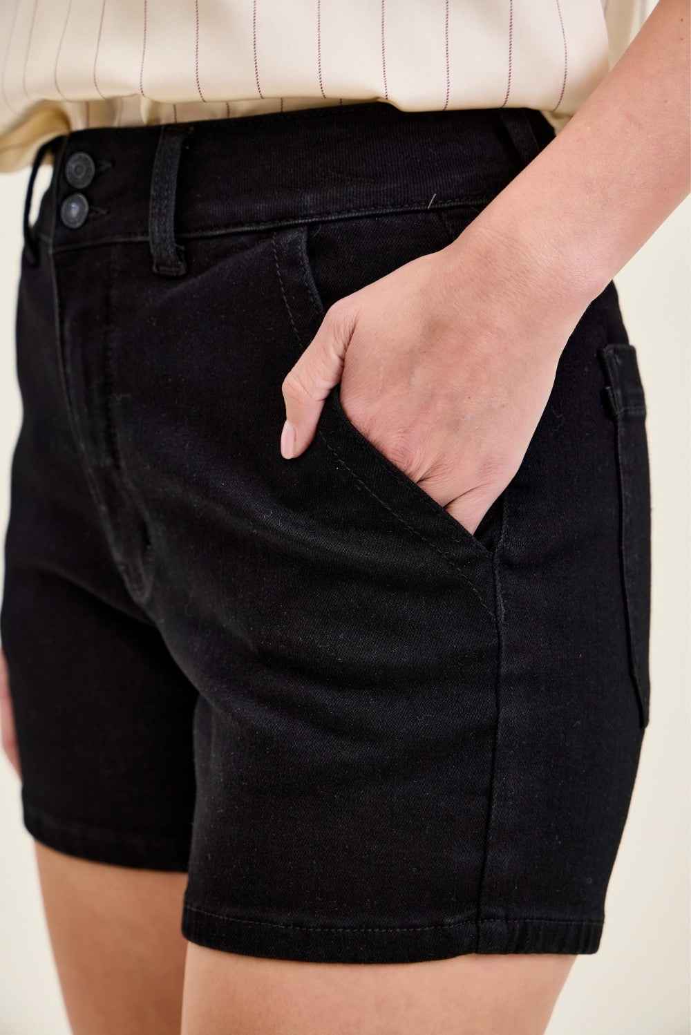 Women's Judy Blue High-Waisted Denim Trouser Shorts Pockets Black S-L