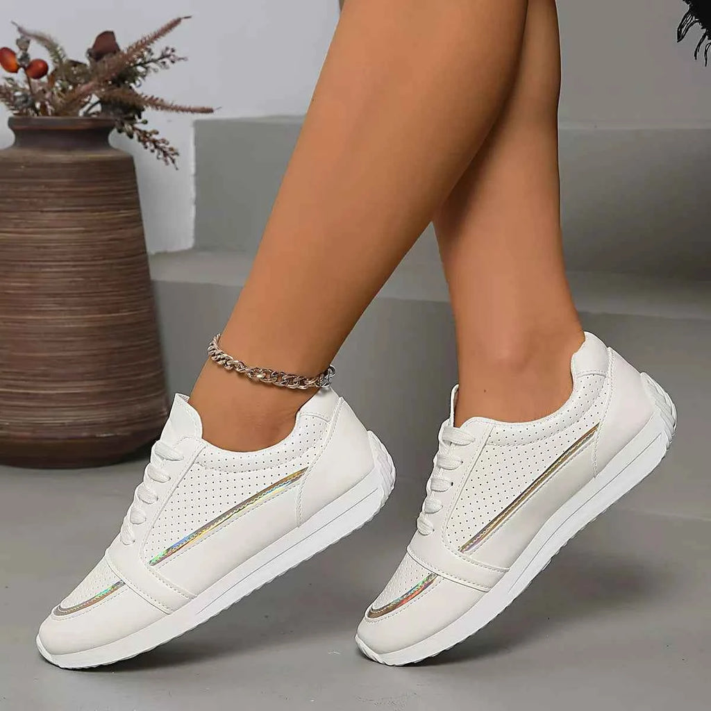 Women's Round Toe Lace-Up Casual Sneakers Boho Coastal Gold Green US 5-11 Gold