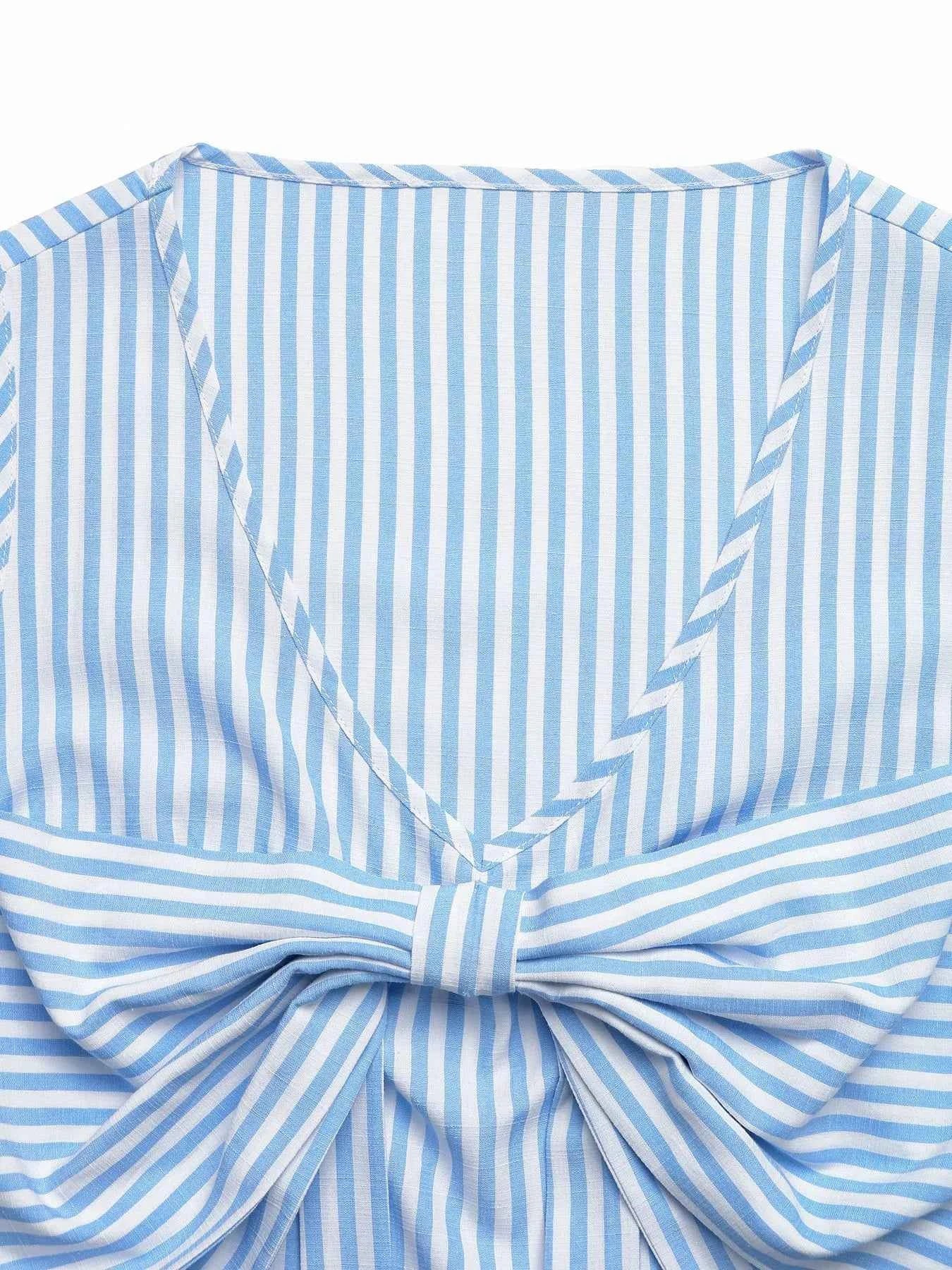 Striped Bowknot Sleeveless Top & Shorts Set