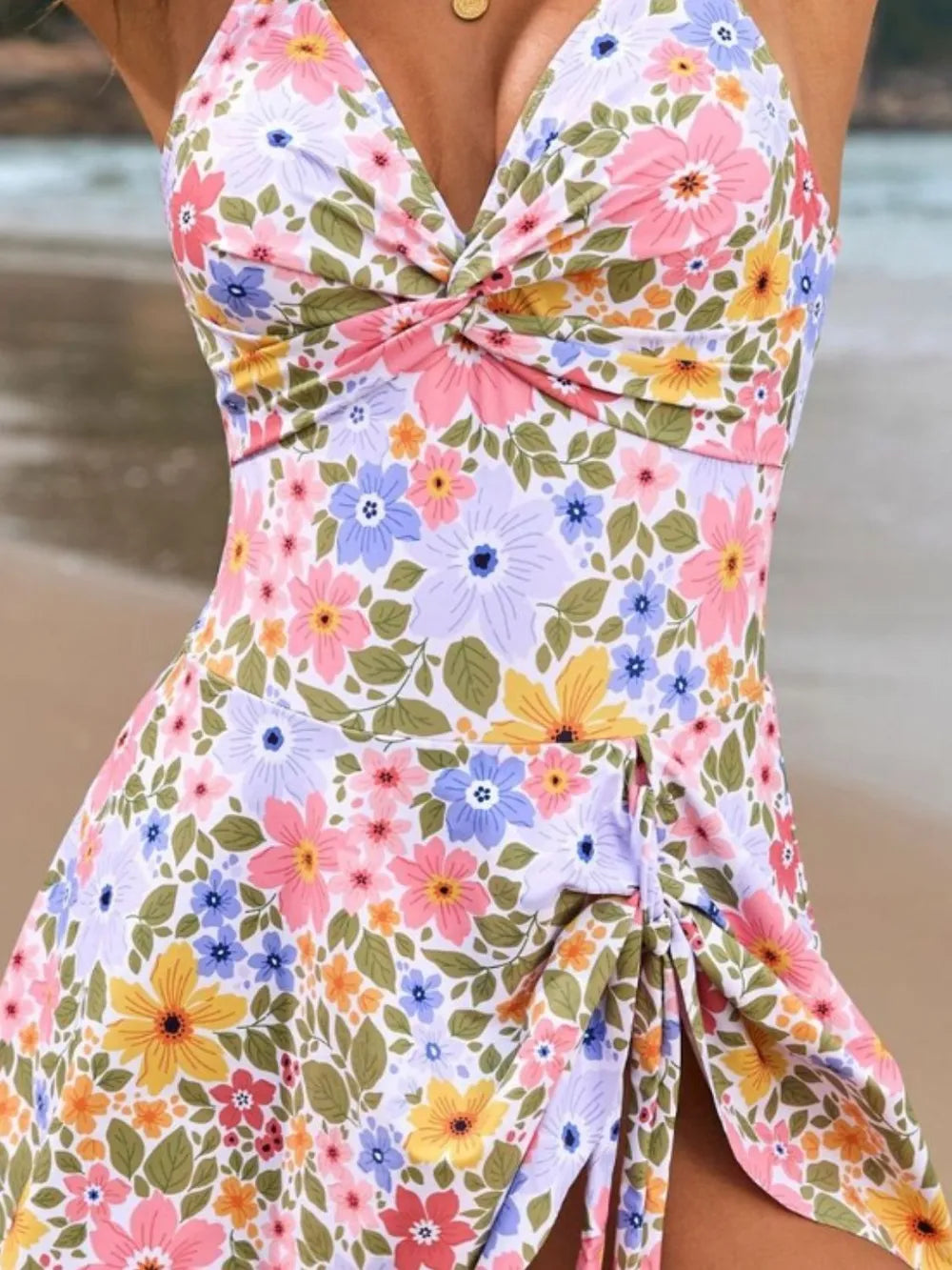 Women's Twisted Front Crisscross One-Piece Swimsuit Spaghetti Strap Multi S-2XL