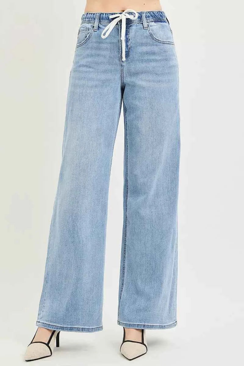 Women's RISEN Slouchy Wide Leg Jeans Elastic Drawstring Lite Blue 0-15 Lite Blue