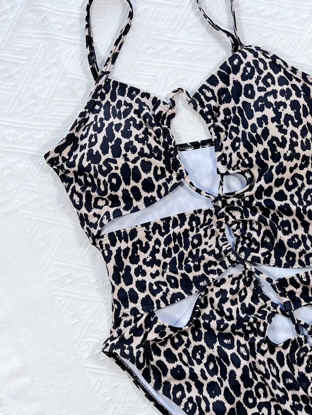 Women's Leopard Print Cutout Tied One-Piece Swimsuit Removable Pad Leopard S-L