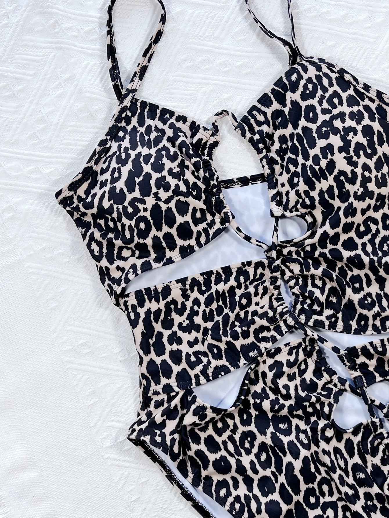 Women's Leopard Print Cutout Tied One-Piece Swimsuit Removable Pad Leopard S-L