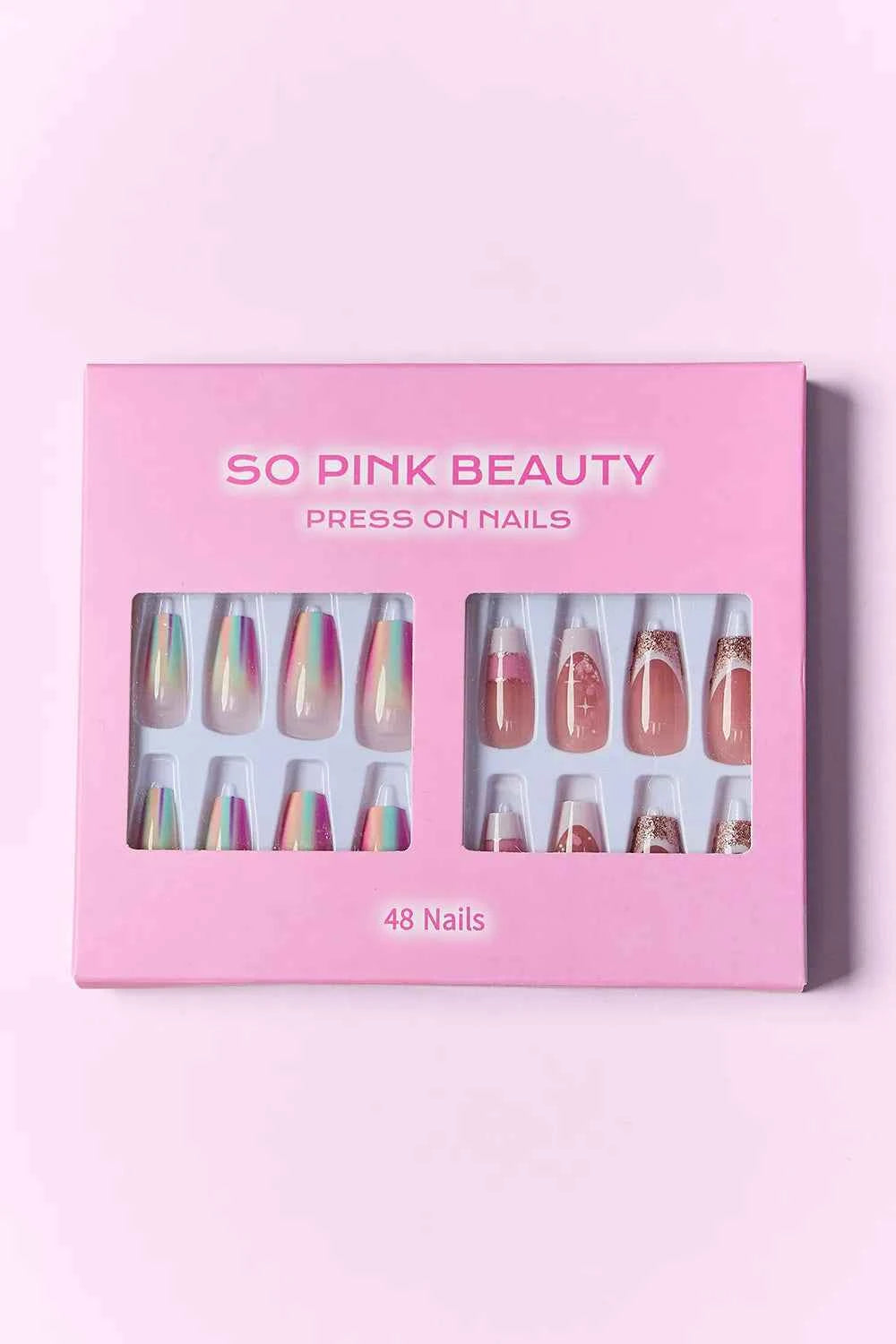 Women's So Pink Beauty Press-On Nails 2 Pack 48 Pieces Glue Included One Size