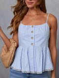 Striped Button-Front Peplum Cami Blue