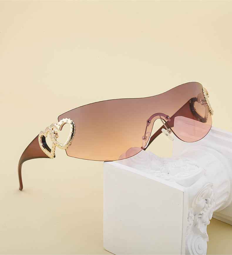 Women's Y2K Rimless Wrap Aviator Sunglasses UV400 Amber One Size