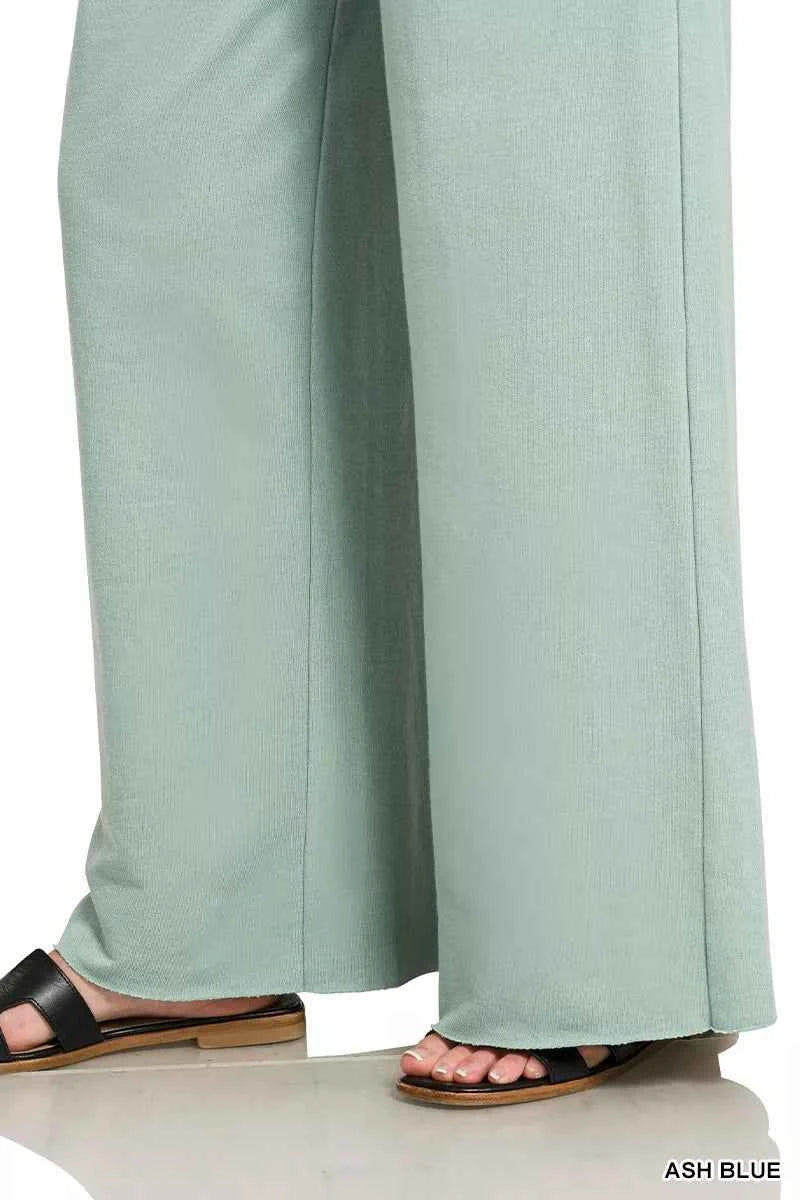 Zenana Women's French Terry Wide Leg Sweatpants Drawstring Ash Blue S-L