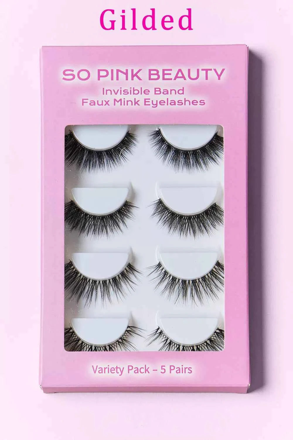 Women's So Pink Beauty Faux Mink Gilded False Eyelashes 5 Pairs One Size