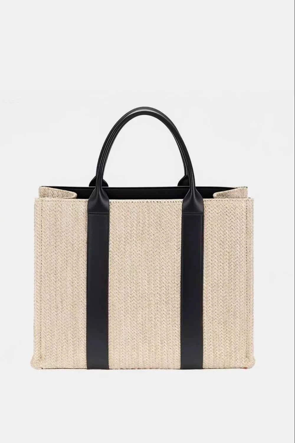 Women's Square Woven Tote Handbag Boho Beach Beige Black One Size
