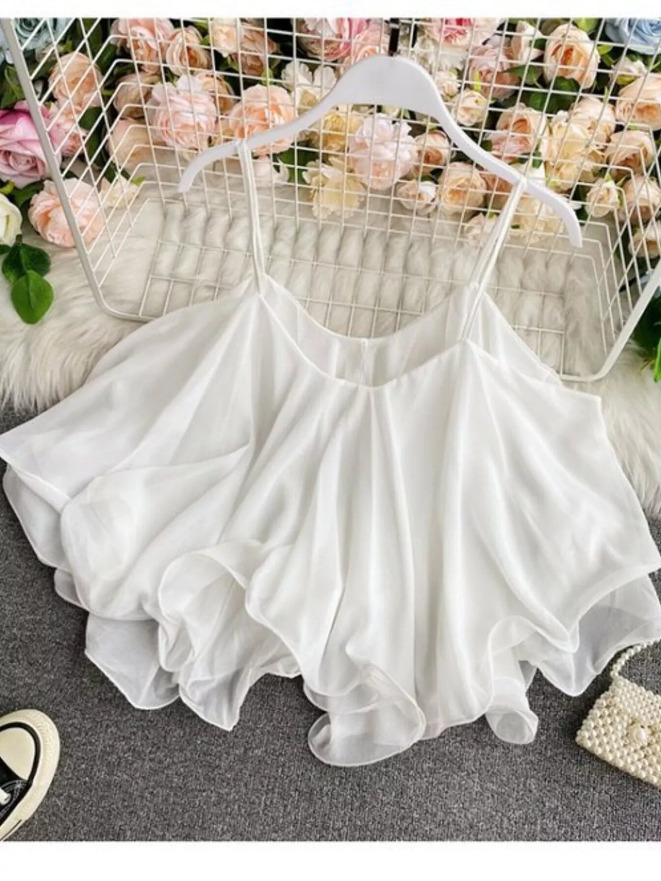 Ruffled Flowy Cami White One Size
