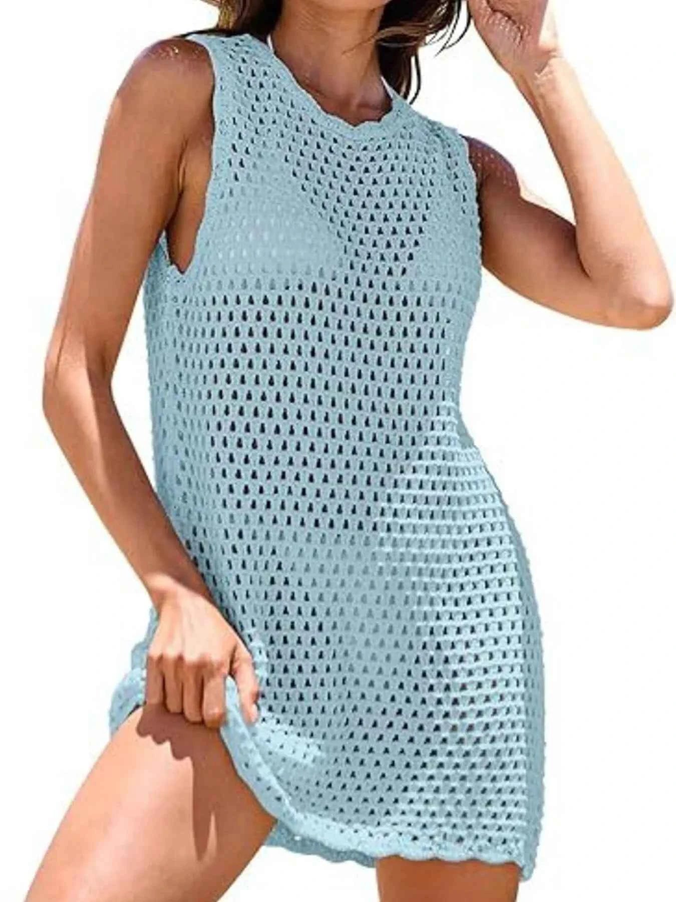 Women's Color Block Openwork Sleeveless Cutout Back Cover-Up Multi S-2XL
