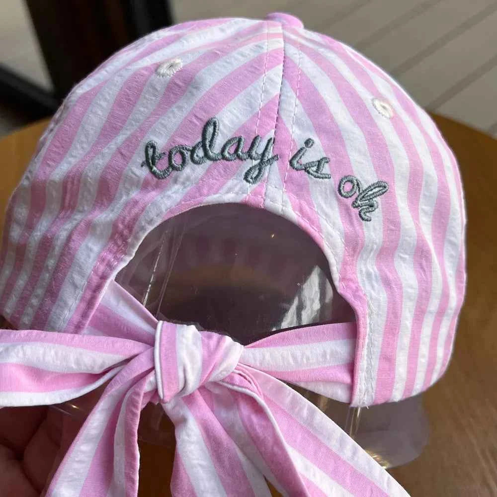 Women's Striped Embroidered Baseball Cap Adjustable Cotton Hat Multi Colors