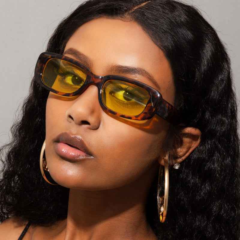 Women's Y2K Retro Rectangle Chunky Sunglasses UV400 Leopard One Size