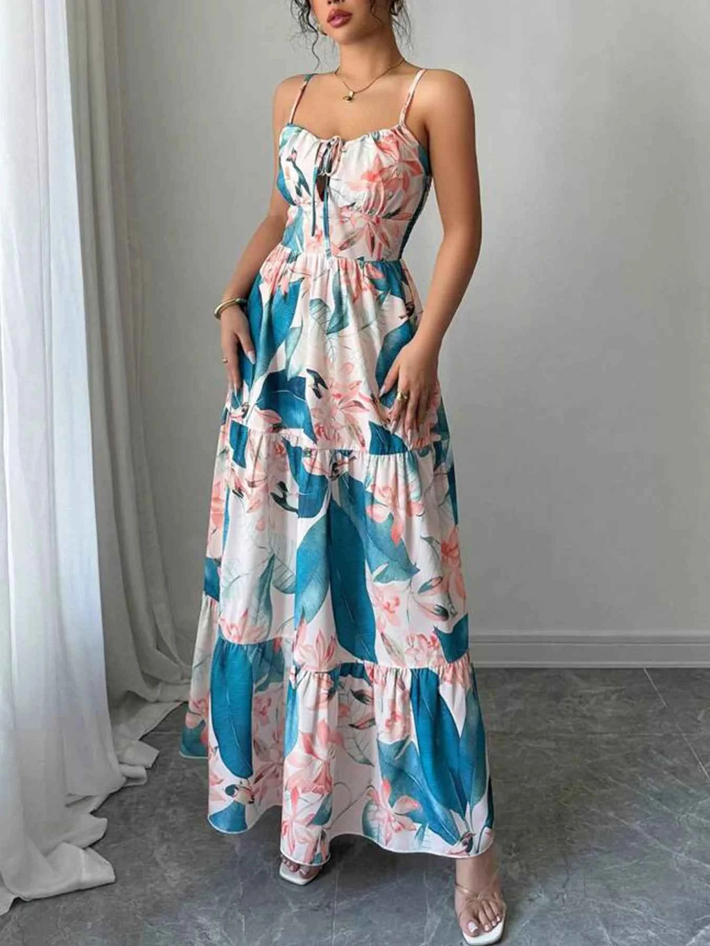 Floral Print Tiered Maxi Cami Dress