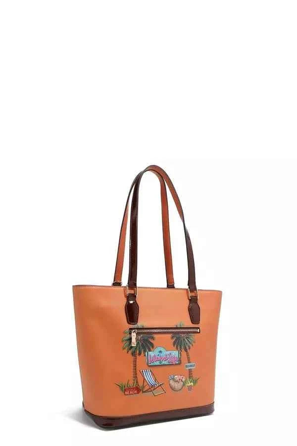 Nicole Lee USA Tropical Beach House Print Vegan Leather Shopper Bag One Size