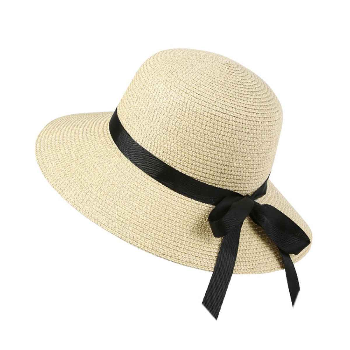 Women's Floppy Straw Sun Hat with Bow Detail Beach Resort Khaki Beige One Size Beige One Size