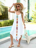 Women's Crochet Lace Trim Flowy Boho Maxi Beach Cover-Up Dress White One Size White One Size