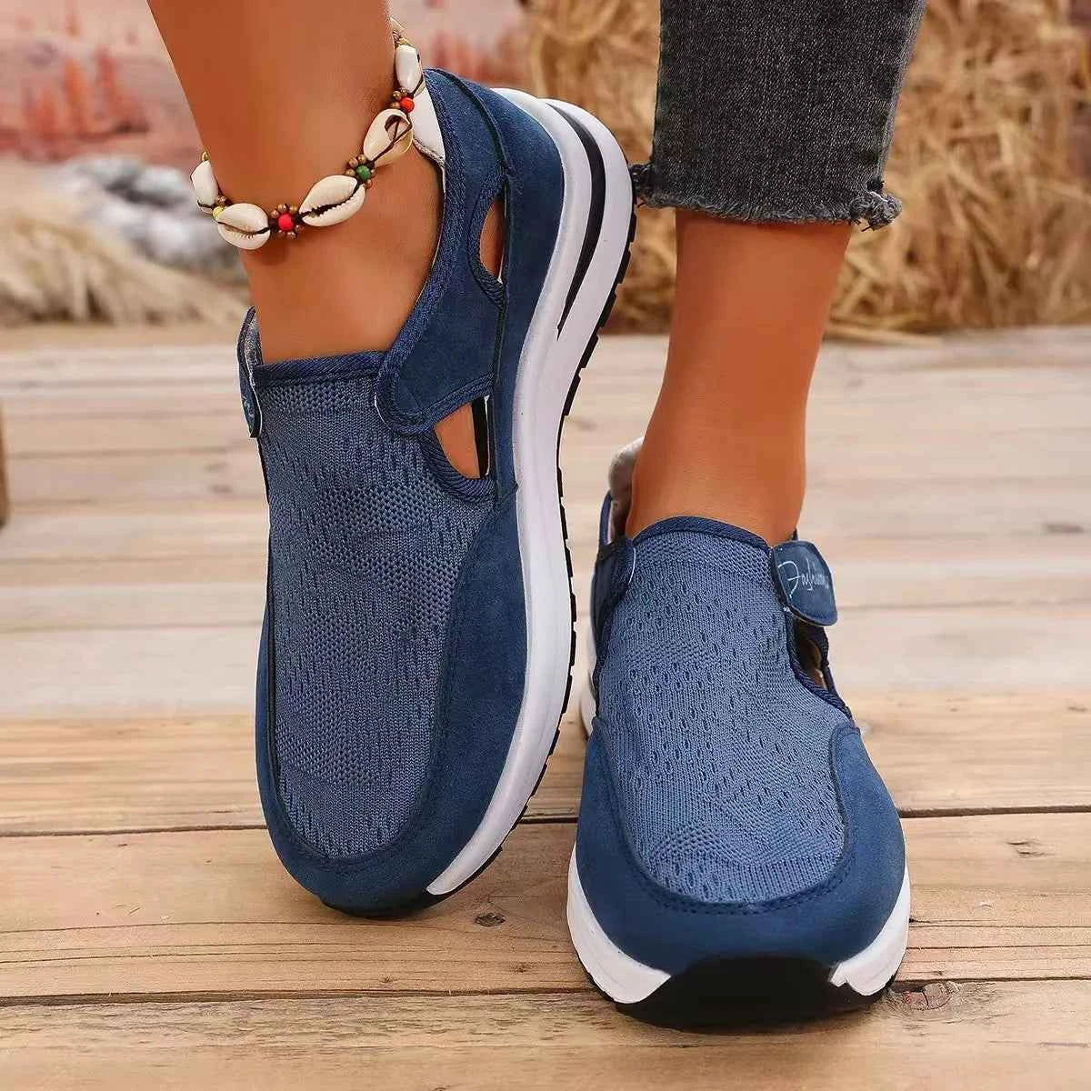 Women's Breathable Mesh Cutout Slip-On Flat Shoes Multi Colors US 5-11 Blue