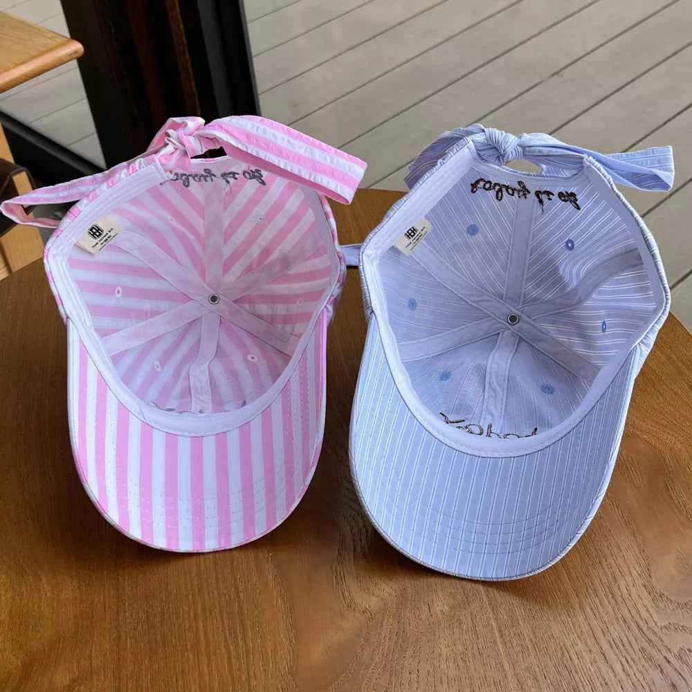 Women's Striped Embroidered Baseball Cap Adjustable Cotton Hat Multi Colors