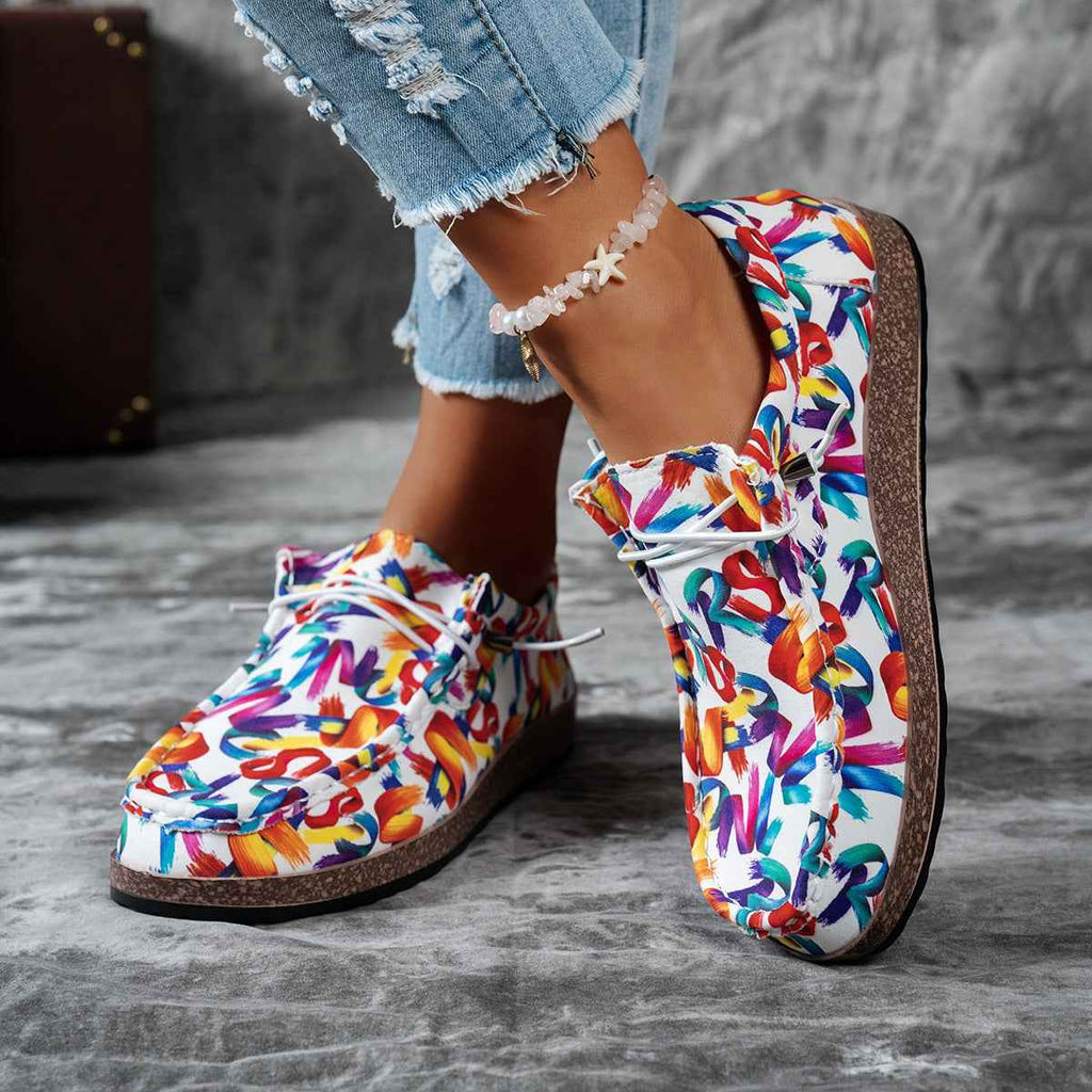 Women's Colorful Abstract Print Casual Loafers Slip-On Flat Shoes 5-11 EU 36-43