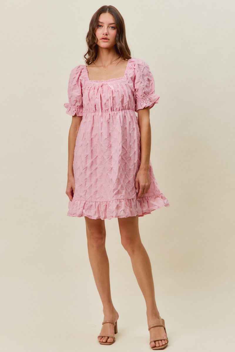 Women's SO ME Woven Ruched Bust Mini Dress Smocked Ruffle Pink S-XL