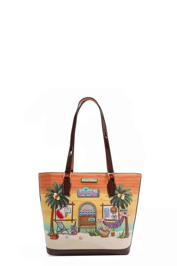 Nicole Lee USA Tropical Beach House Print Vegan Leather Shopper Bag One Size SUN AND SAND One size