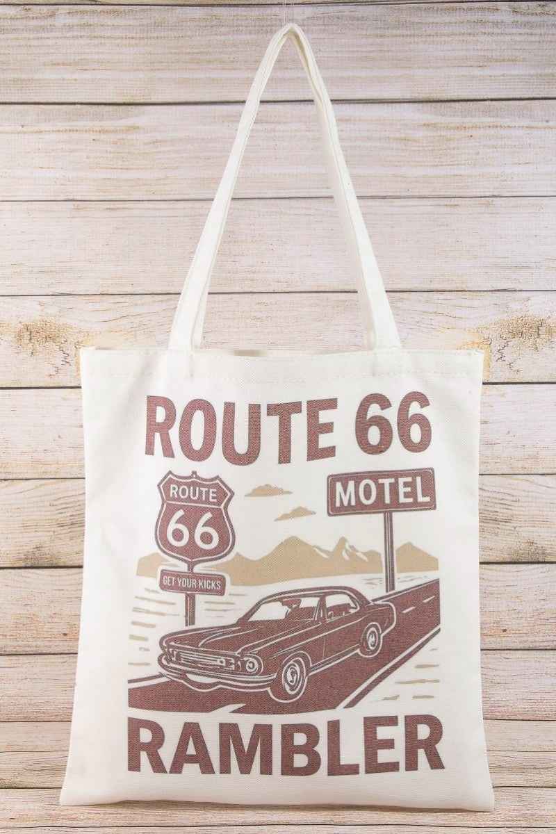 Women's Route 66 Retro Print Tote Bag Medium Beach Casual One Size Off-white Beige one size