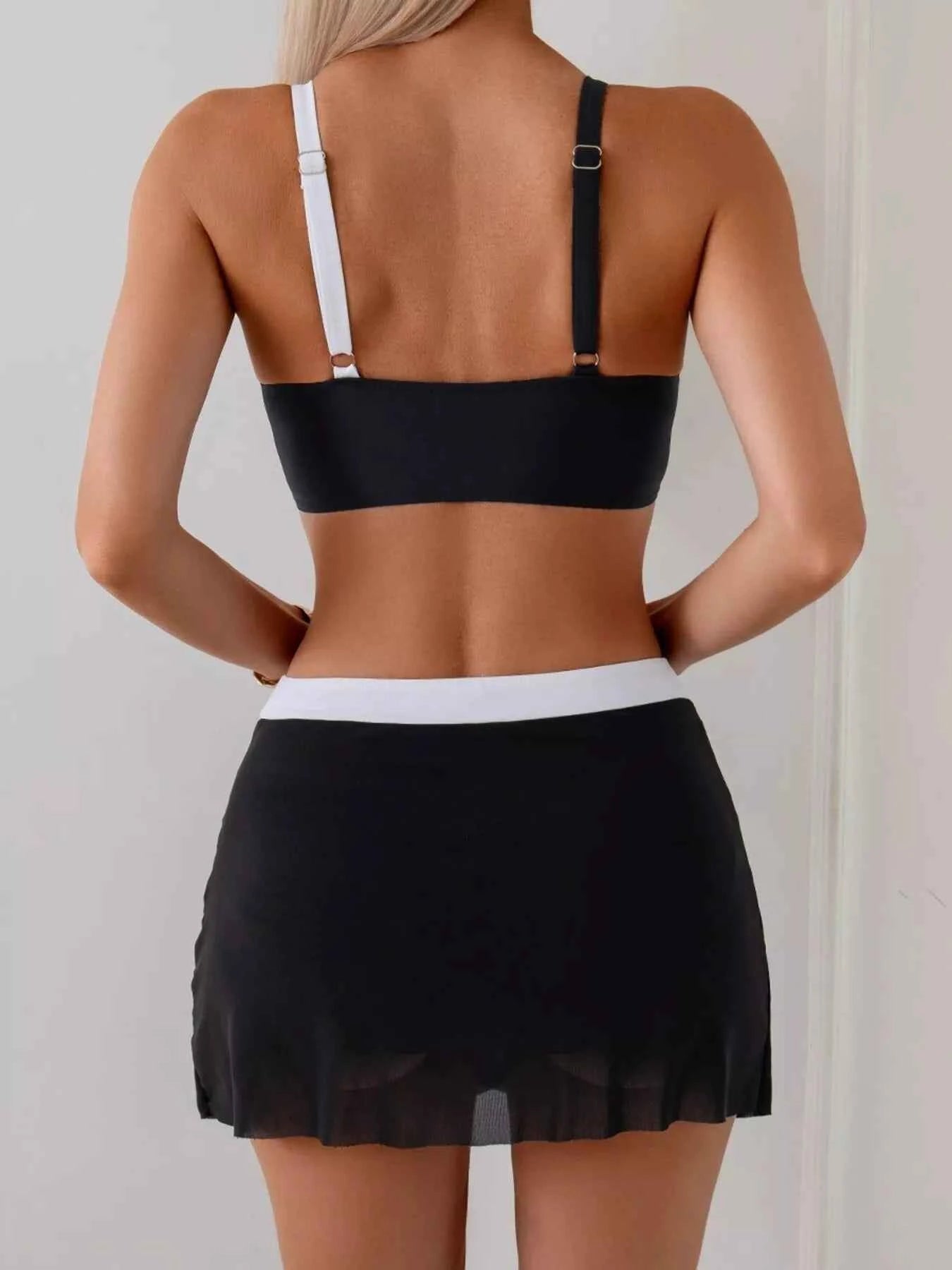 Women's Two-Tone Cami Skort Swim Set Removable Padding Multi Colors S-2XL