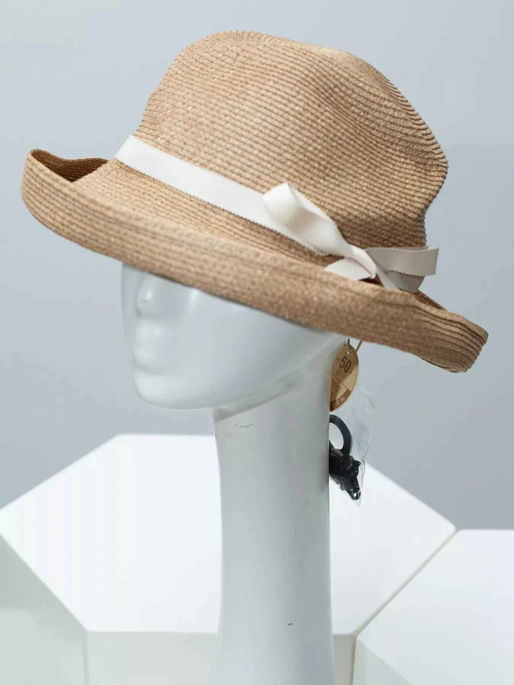 Women's Ribbon Straw Woven Beach Sun Hat Adjustable Brim Multi Colors One Size