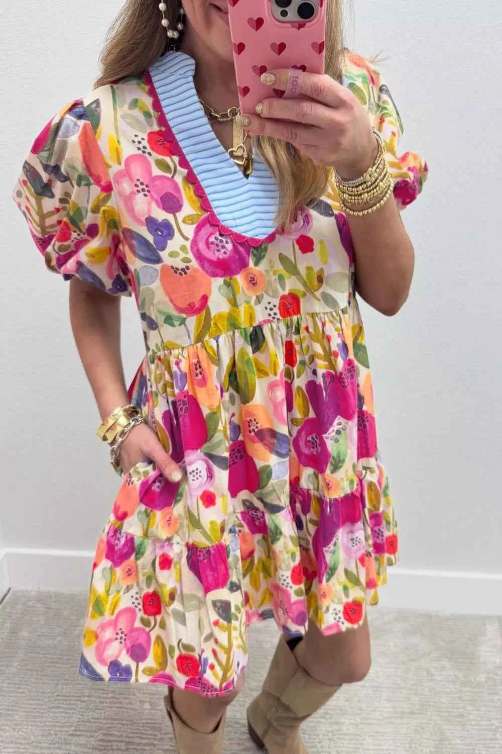 Floral Print Tiered Mini Dress