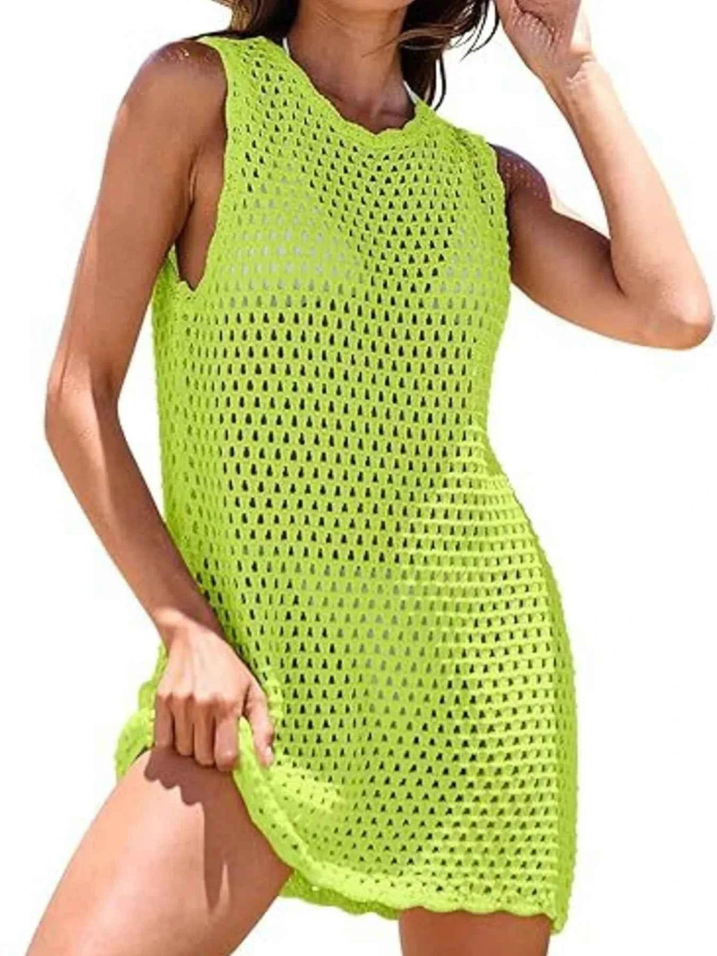 Women's Color Block Openwork Sleeveless Cutout Back Cover-Up Multi S-2XL