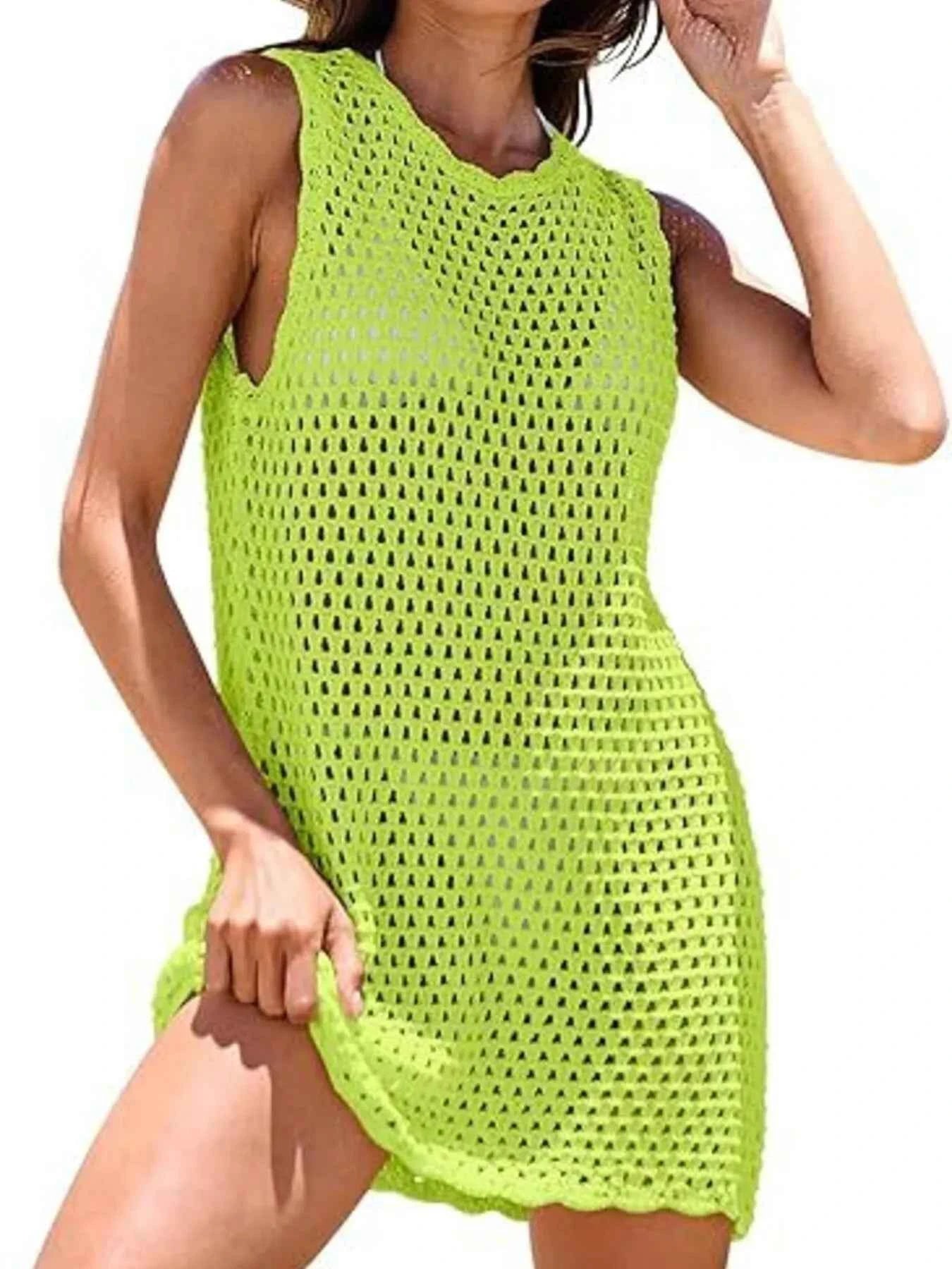 Women's Color Block Openwork Sleeveless Cutout Back Cover-Up Multi S-2XL
