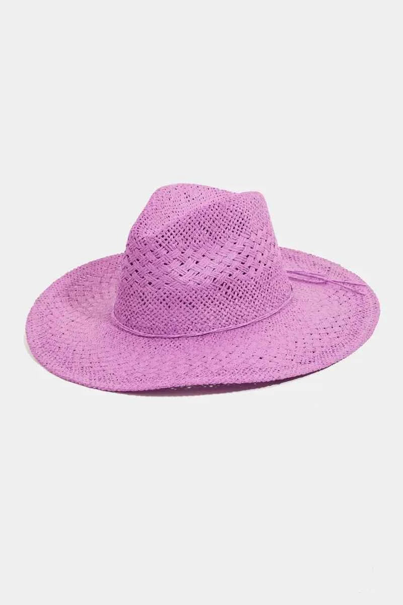 Women's Fame Accessories Straw Braided Wide Brim Sun Hat Beach Purple One Size Purple One Size
