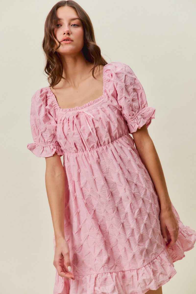 Women's SO ME Woven Ruched Bust Mini Dress Smocked Ruffle Pink S-XL