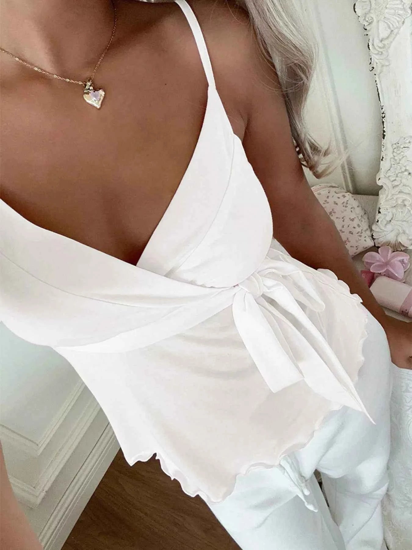Wrap Tie Surplice Cami White