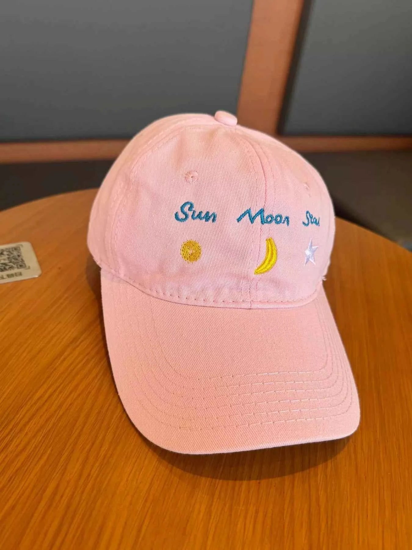 Women's Sun Moon Star Embroidered Baseball Cap Cotton Adjustable One Size Blush Pink One Size