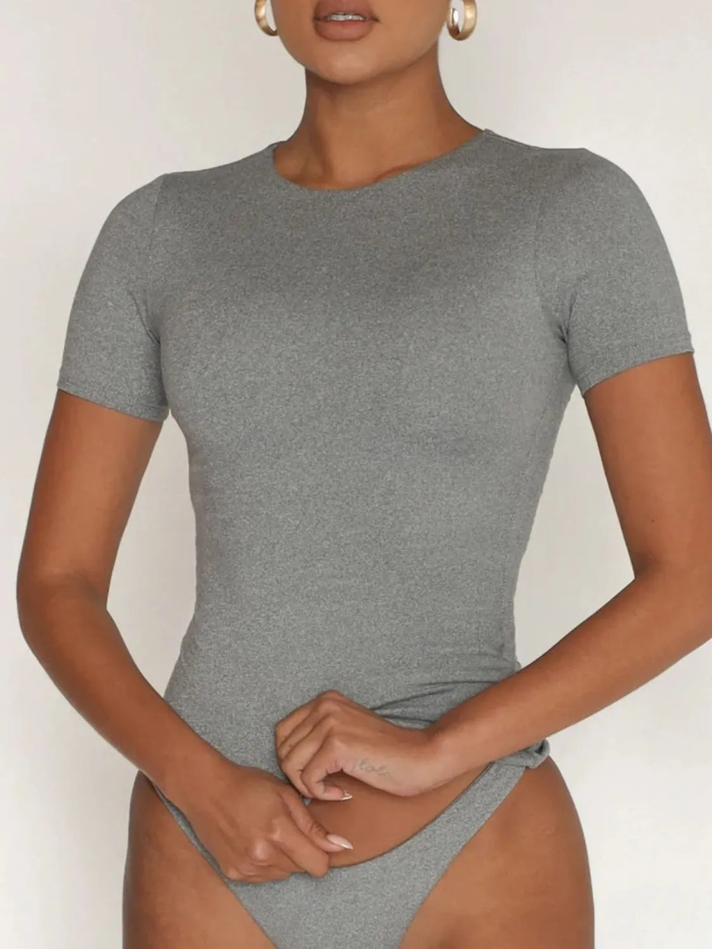 Women's Round Neck Short Sleeve Swim Top – 9 Colors Gray
