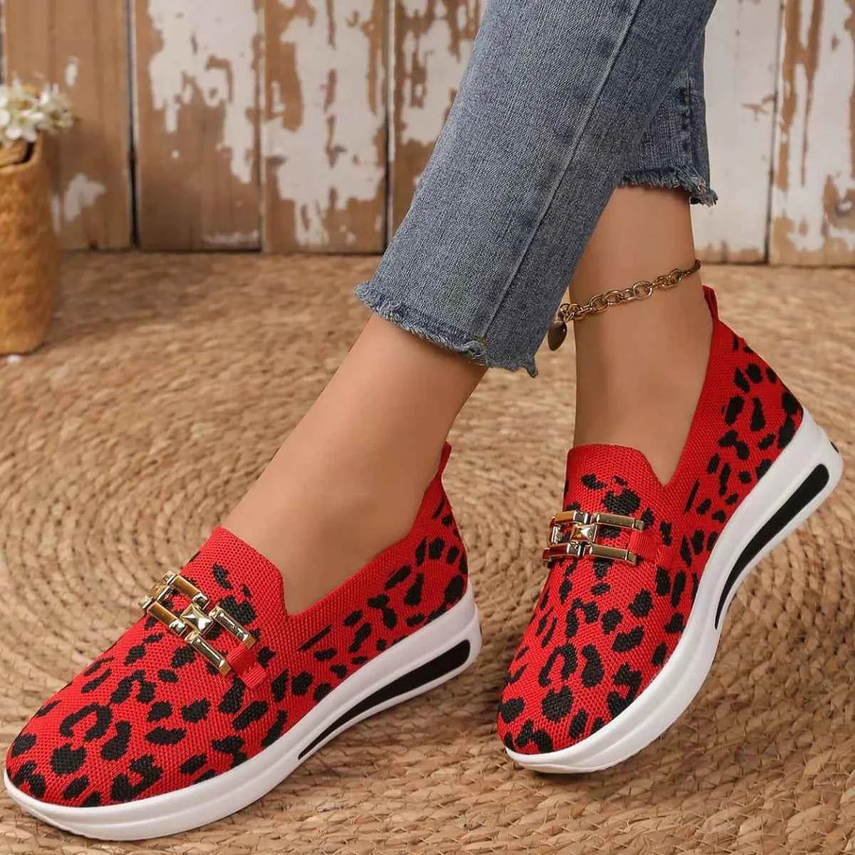 Women's Leopard Print Mesh Slip-On Sneakers Boho Coastal Multi Colors US 5-11