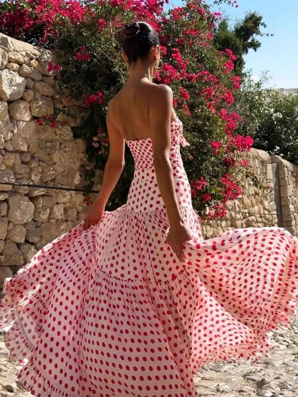 Women's Sweetheart Ruffle Bow Swimsuit & Skirt Set Polka Dot Hearts Print S-XL