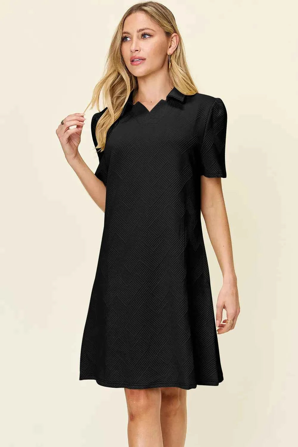 Double Take Women's Texture Collared Neck Short Sleeve Dress S-3XL