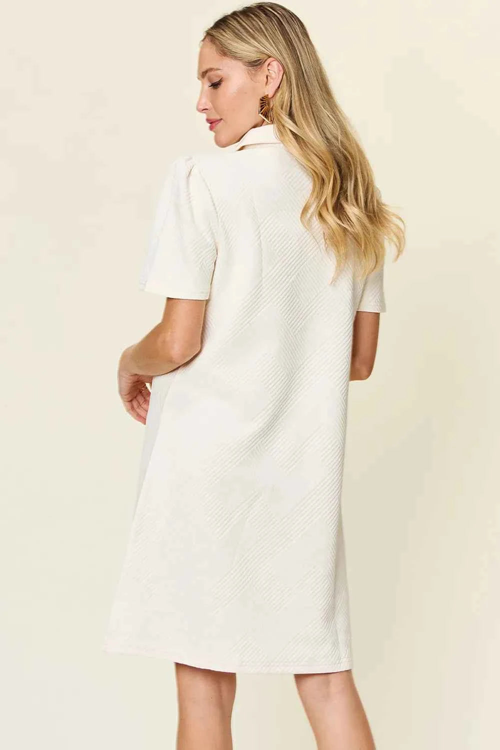 Women's Double Take Texture Collared Neck Short Sleeve Dress Multi Colors S-3XL