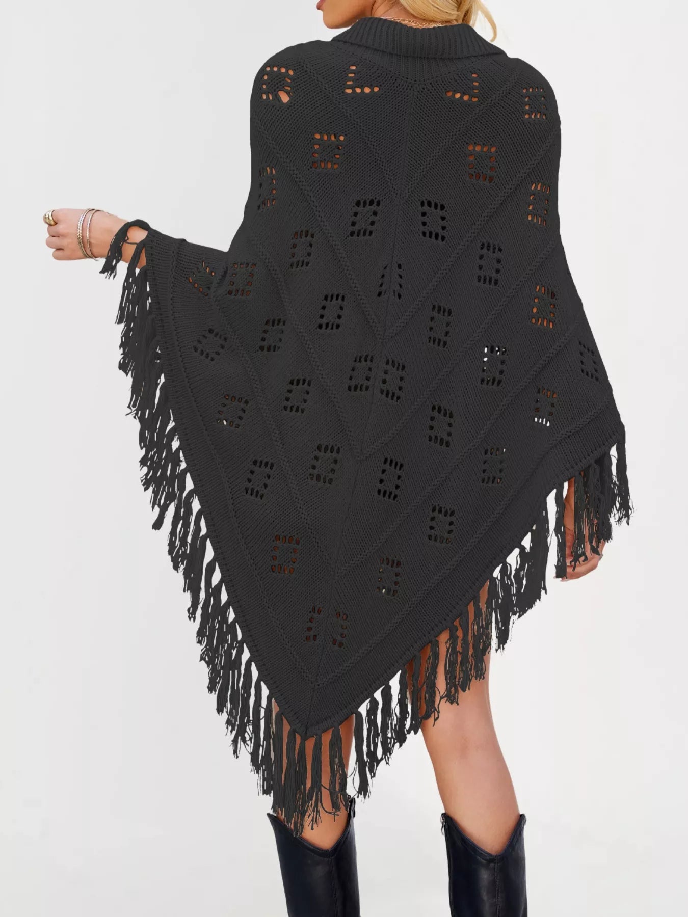 Women's Fringe Tassel Tie Openwork Knit Boho Beach Cover Up Multi Colors S-XL