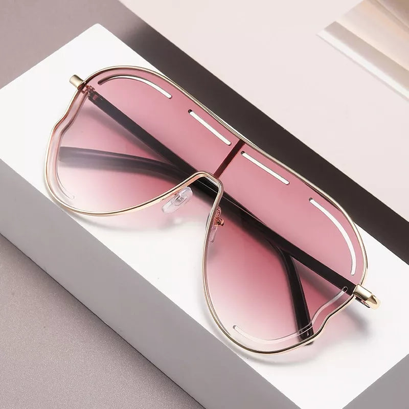 Women's Oversized Aviator Gradient Sunglasses UV400 Metal Frame Multi Colors One Size Dusty Pink One Size