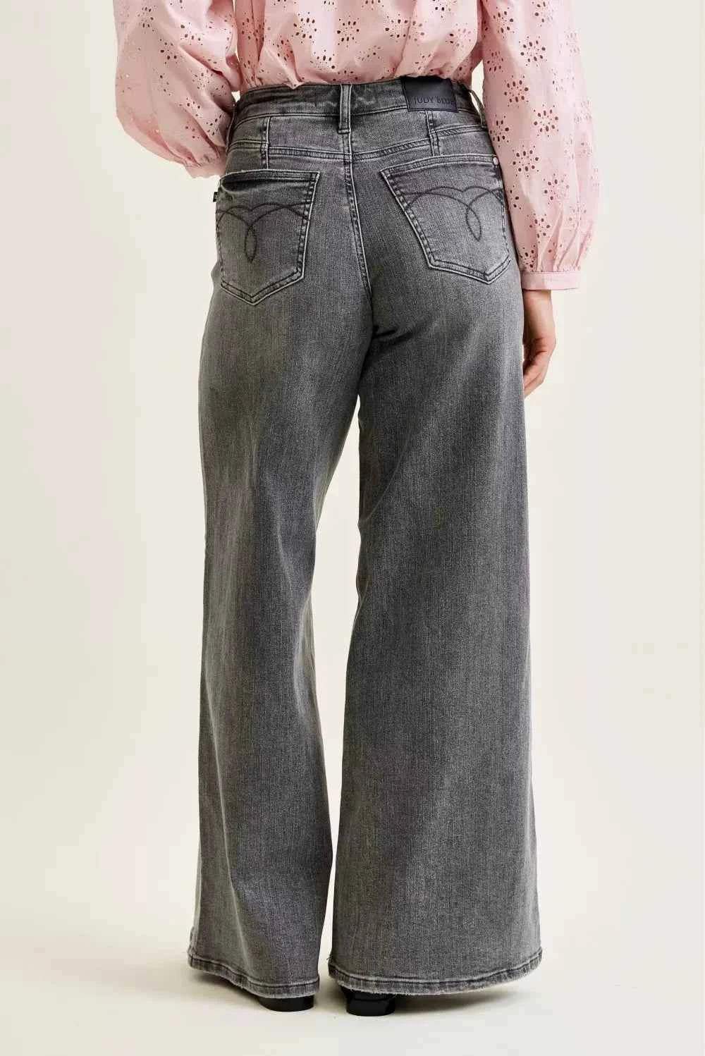 Women's Judy Blue Mid Rise Palazzo Wide Leg Pants Split Yoke Grey 0-15