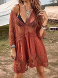 Women's Lace Detail Plunge Cover-Up Dress 5 Colors One Size Rust One Size Cover-Ups - Swimwear
