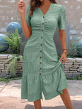 Women's Eyelet Embroidered Button-Down Midi Dress – 5 Colors Sage casual dresses