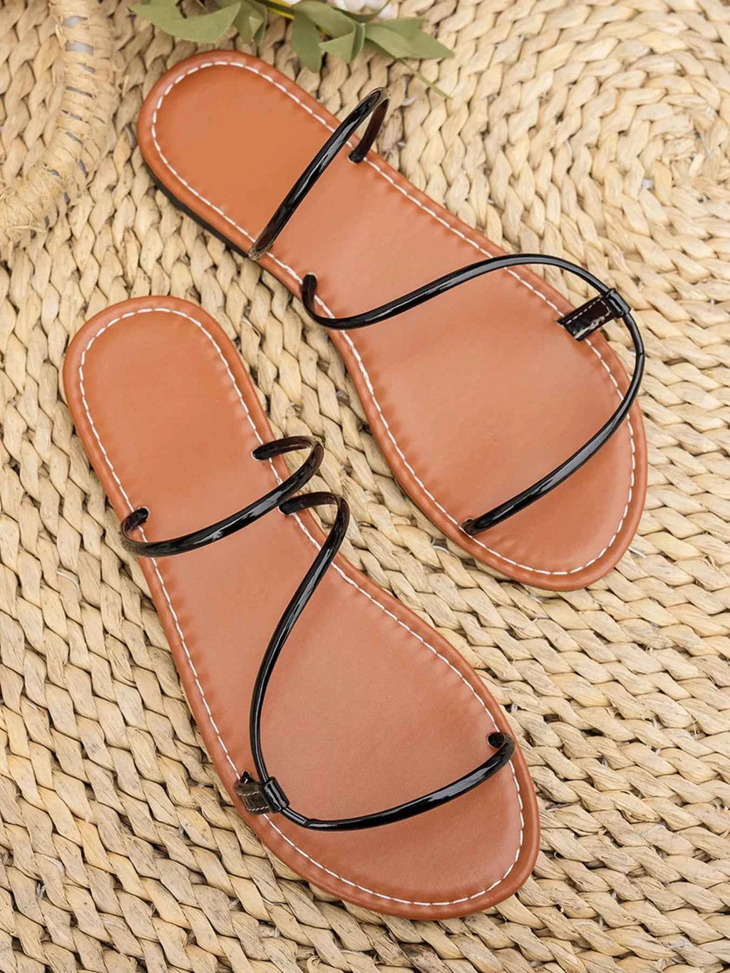 Women's Strappy Faux Leather Flat Sandals Open Toe Black Gold Silver US 5-11