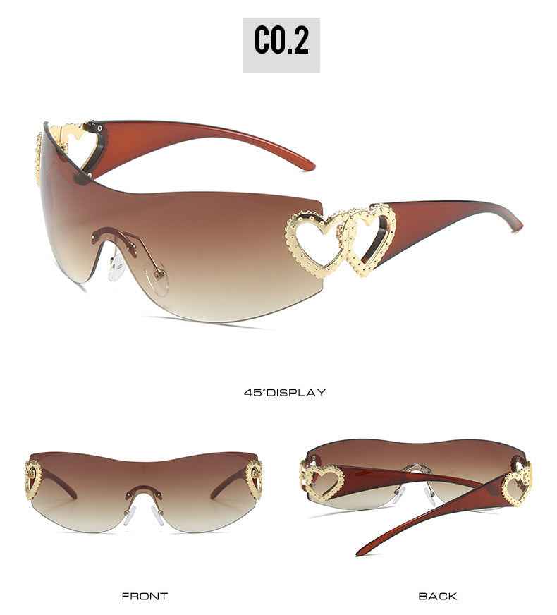 Women's Y2K Rimless Wrap Aviator Sunglasses UV400 Amber One Size