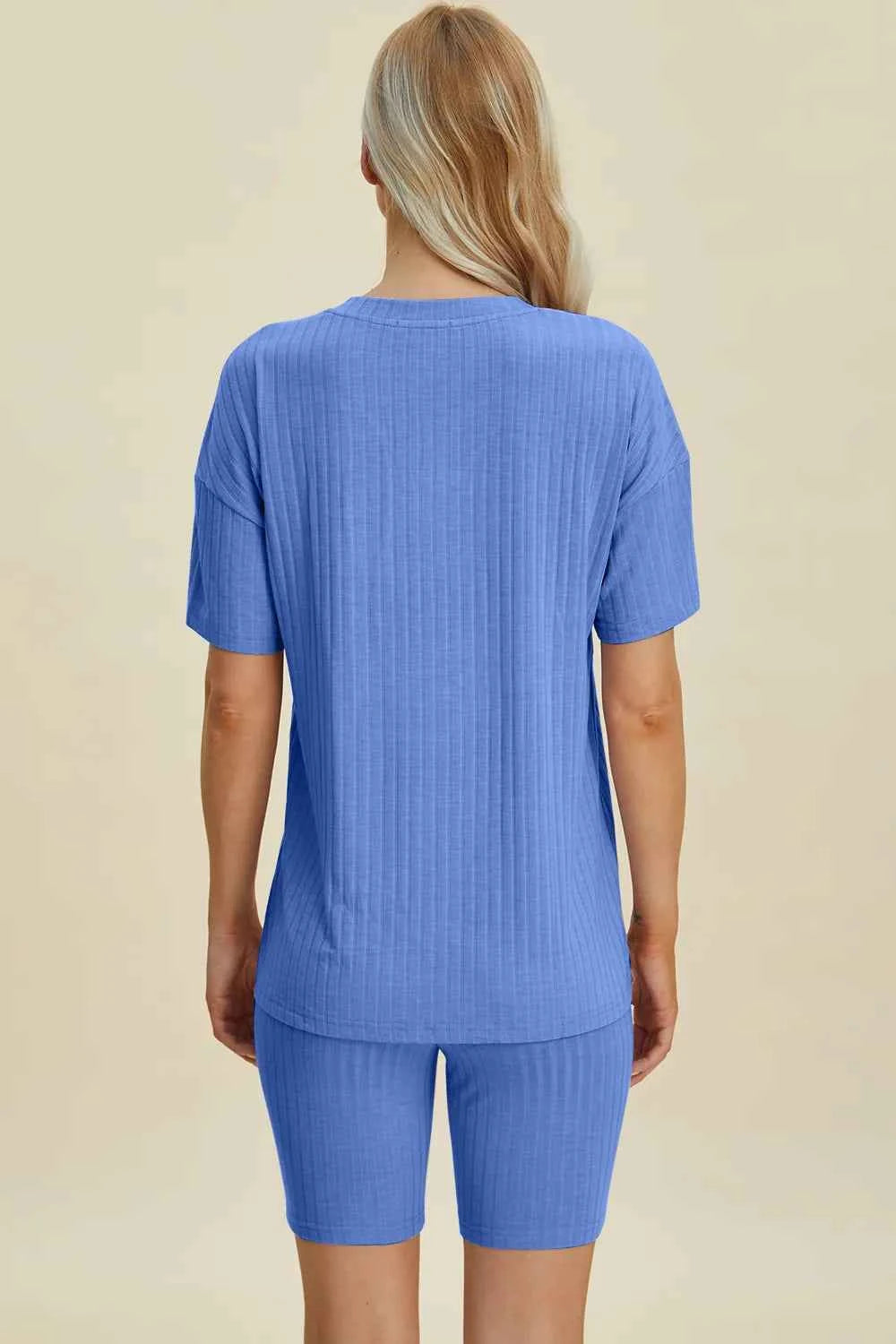 Women's Basic Bae Ribbed V-Neck Top and Shorts Set Two-Piece Multi Colors S-3XL