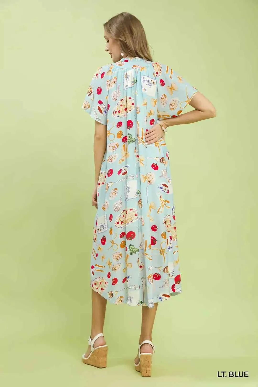 Women's Umgee Abstract Print Flutter Sleeve Midi Dress Light Blue S-L